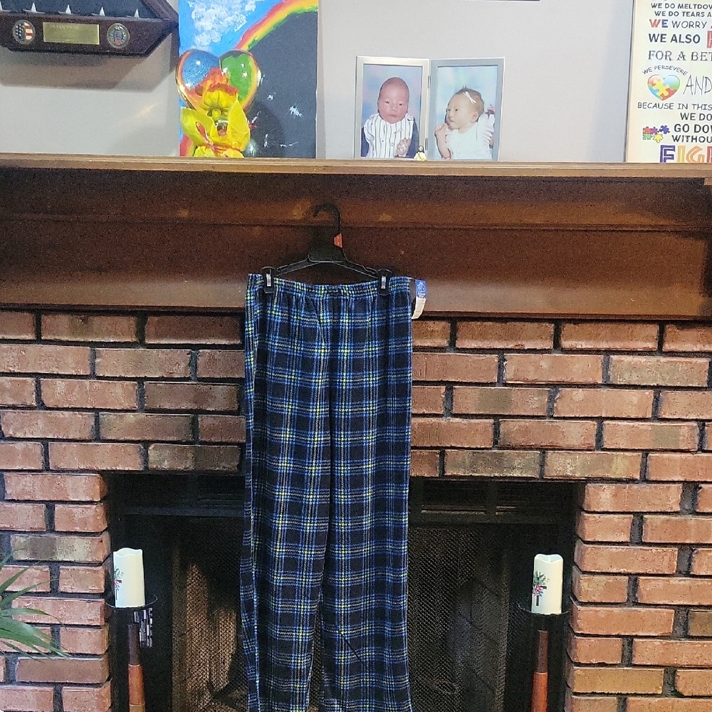 NWT Blue and Black Plaid Pajama Bottoms with Elastic Waistband
